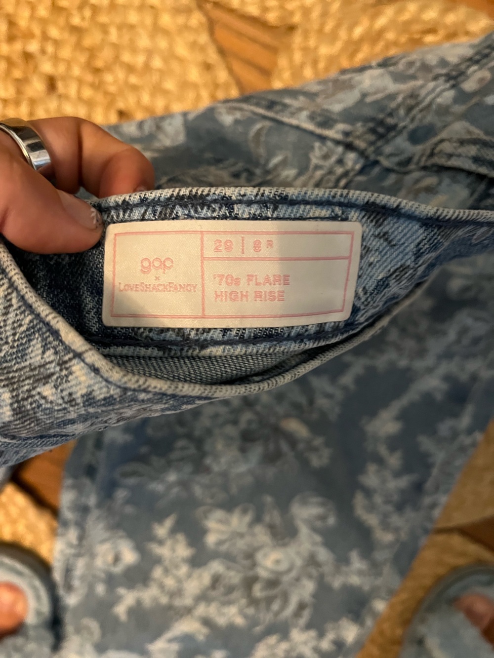 Gap LoveShackFancy Floral Print Blue Women's Flared Jeans - Picture 3 of 6